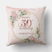 Luxury Rose Gold Blush 50th Birthday Pillow Gift クッション (裏面)