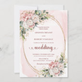 Luxury Rose Gold Blush Floral Wedding Invitation 招待状 (正面)
