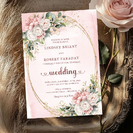 Luxury Rose Gold Blush Floral Wedding Invitation 招待状