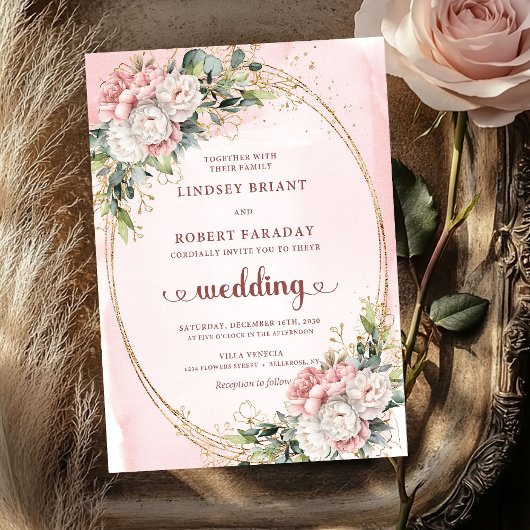 Luxury Rose Gold Blush Floral Wedding Invitation 招待状
