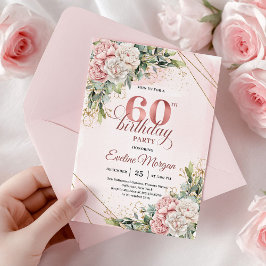 Luxury Rose Gold Dusty Pink 60th Birthday Invite 招待状