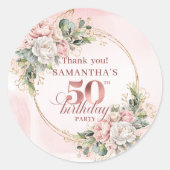 Luxury Rose Gold Floral Greenery 50th Birthday   ラウンドシール (正面)