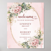 Luxury Rose Gold Flowers Eucalyptus Welcome Weddin ポスター (正面)