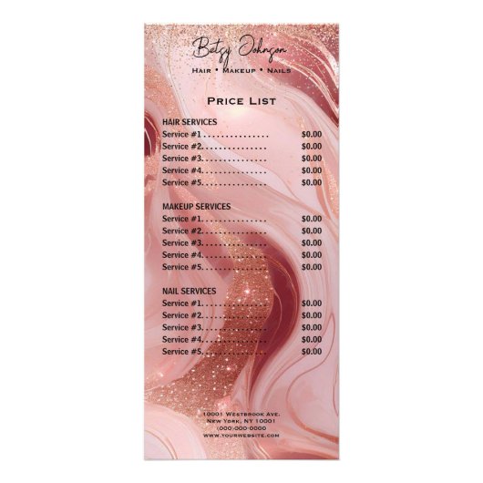 Luxury Rose Gold Glitter Rack Card Price List ラックカード (正面)