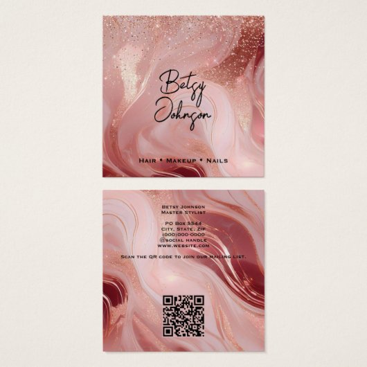Luxury Rose Gold Glitter Salon Business Card (正面&裏面)