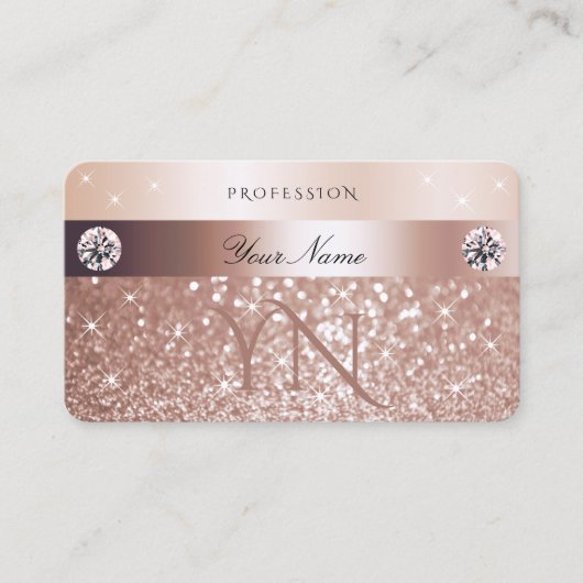 Luxury Rose Gold Glitter Sparkling Stars Monogram 名刺 (正面)
