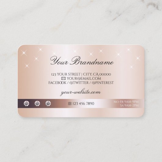 Luxury Rose Gold Glitter Sparkling Stars Monogram 名刺 (裏面)