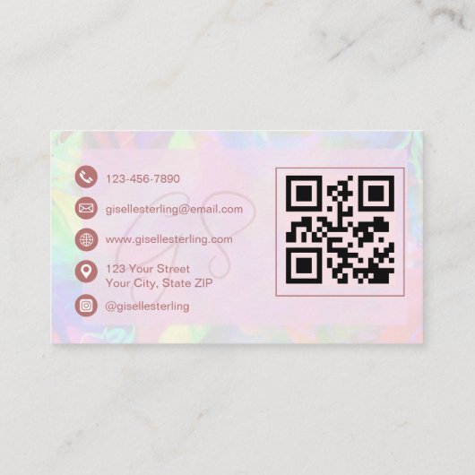 Luxury Rose Gold Opal QR Code Professional 名刺 (裏面)