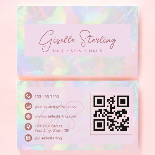 Luxury Rose Gold Opal QR Code Professional 名刺