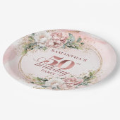 Luxury Rose Gold Peonies 50th Birthday Party Plate ペーパープレート (アングル)