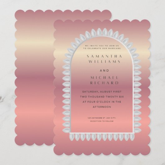 Luxury Rose Gold Scalloped Wedding Invitation - Cu 招待状 (正面/裏面)