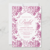 Luxury Rose Gold Toile Roses Floral Bridal Shower  招待状 (正面)