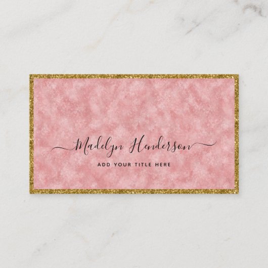 Luxury Rose Quartz Gold Frame QR Code Social Media 名刺 (正面)