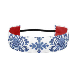 Luxury Royal Blue and White Baroque Floral Pattern アスレチックヘッドバンド