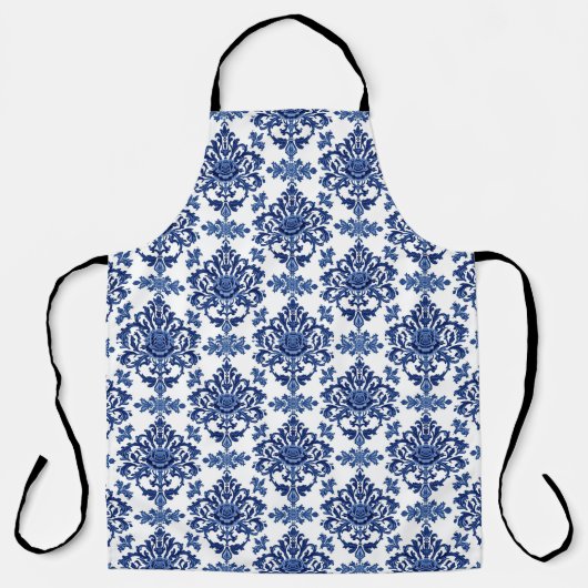 Luxury Royal Blue and White Baroque Floral Pattern エプロン (正面)