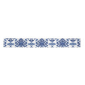 Luxury Royal Blue and White Baroque Floral Pattern サテンリボン (正面)