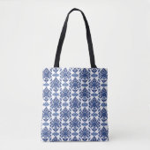 Luxury Royal Blue and White Baroque Floral Pattern トートバッグ (正面)