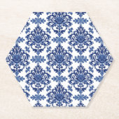Luxury Royal Blue and White Baroque Floral Pattern ペーパーコースター (正面)