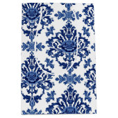 Luxury Royal Blue and White Baroque Floral Pattern ミディアムペーパーバッグ (正面)