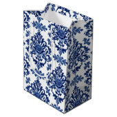 Luxury Royal Blue and White Baroque Floral Pattern ミディアムペーパーバッグ (裏面アングル)