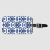 Luxury Royal Blue and White Baroque Floral Pattern ラゲッジタグ (正面横)