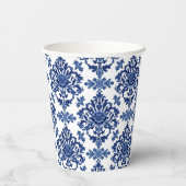 Luxury Royal Blue and White Baroque Floral Pattern 紙コップ (裏面)