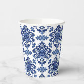 Luxury Royal Blue and White Baroque Floral Pattern 紙コップ (左)