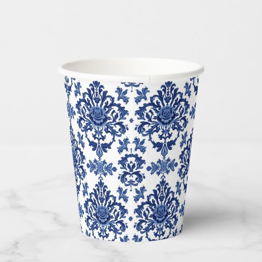 Luxury Royal Blue and White Baroque Floral Pattern 紙コップ (右)