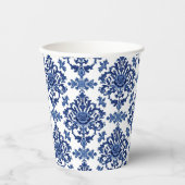 Luxury Royal Blue and White Baroque Floral Pattern 紙コップ (正面)