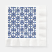 Luxury Royal Blue and White Baroque Floral Pattern 縁ありランチョンナプキン (正面)