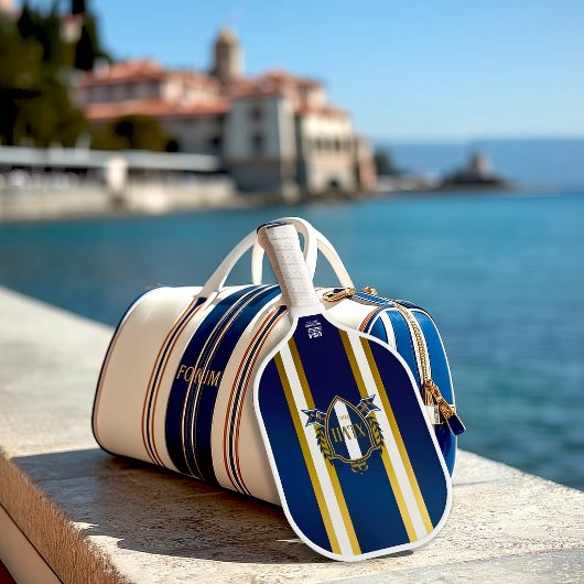 Luxury Royal Blue and White Monogram ピックルボールラケット