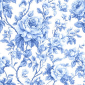 Luxury Royal Blue Floral Toile Roses Guest Book ゲストブック