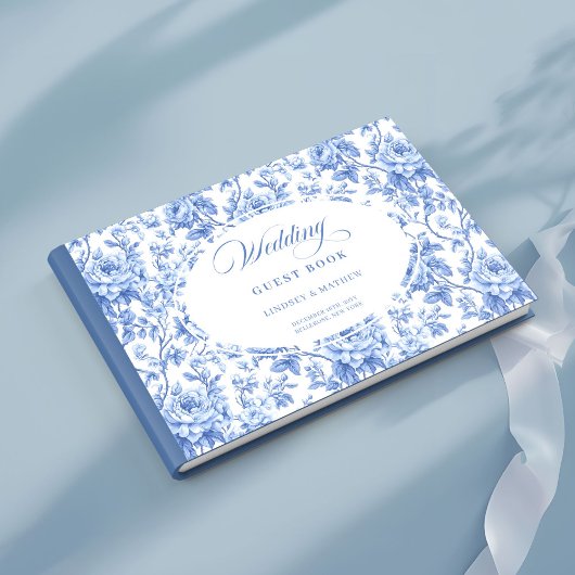 Luxury Royal Blue Floral Toile Roses Guest Book ゲストブック