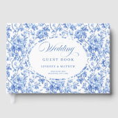 Luxury Royal Blue Floral Toile Roses Guest Book ゲストブック (正面)