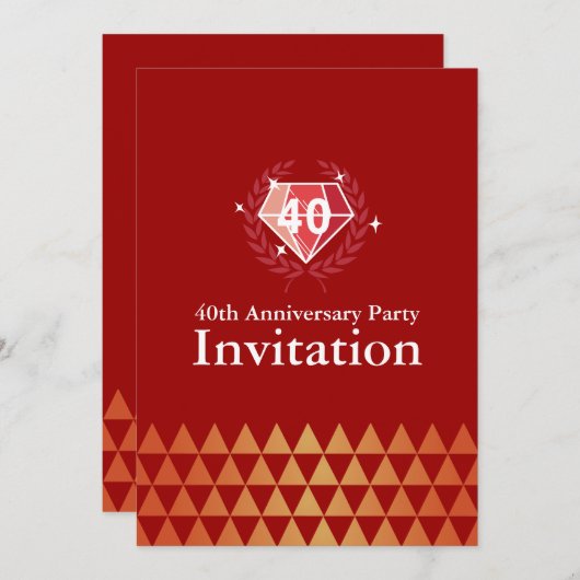 Luxury Ruby Gems 40th Anniversary Party Invites 招待状 (正面/裏面)