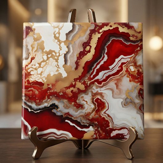 Luxury Ruby Red Gold Liquid Marble Agate Fluid Art タイル