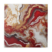Luxury Ruby Red Gold Liquid Marble Agate Fluid Art タイル (正面)