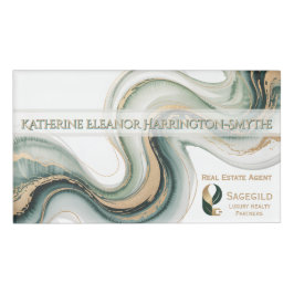 Luxury Sage and Gold Marble Realtor Logo Magnetic 名札