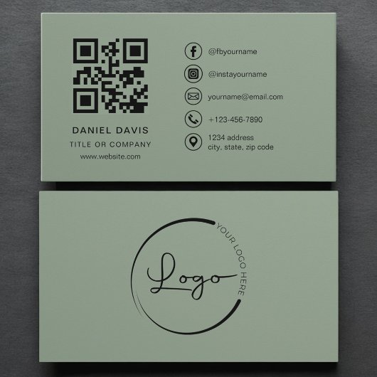 Luxury Sage Green Company Logo QR Code  名刺
