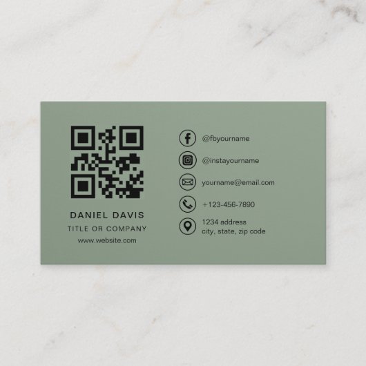 Luxury Sage Green Company Logo QR Code  名刺 (正面)