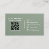 Luxury Sage Green Massage Therapist QR Code  名刺 (裏面)