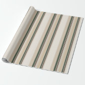 Luxury Sage Green Neutral Stripe Linen ラッピングペーパー (アンロールド)