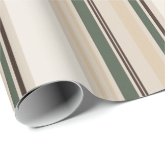 Luxury Sage Green Neutral Stripe Linen ラッピングペーパー