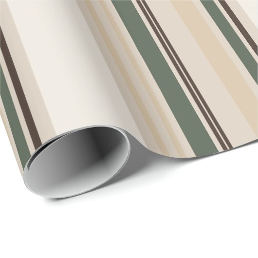 Luxury Sage Green Neutral Stripe Linen ラッピングペーパー (ロールコーナー)