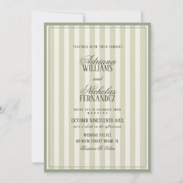 Luxury Sage Green Striped Wedding 招待状