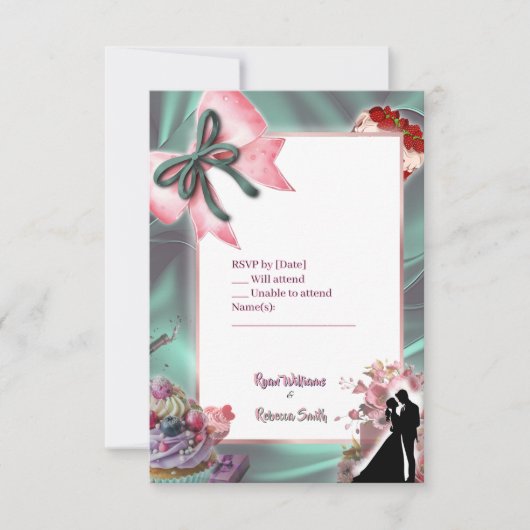 Luxury Satin Bow Wedding RSVP Card (正面)