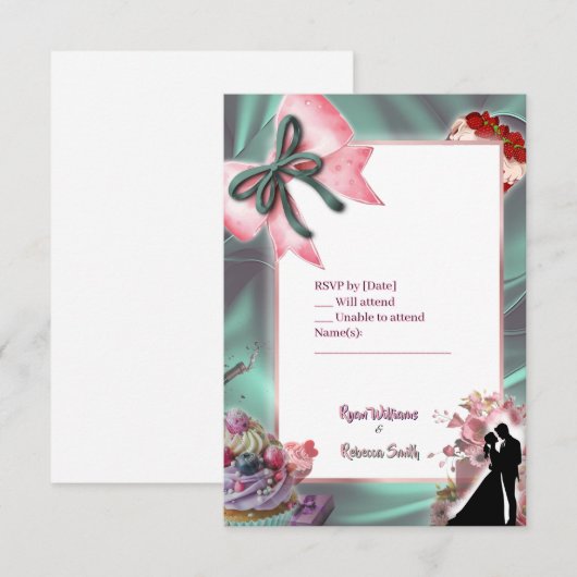 Luxury Satin Bow Wedding RSVP Card (正面/裏面)