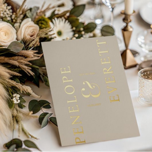 Luxury Save the Date | Modern Vertical Name 箔招待状