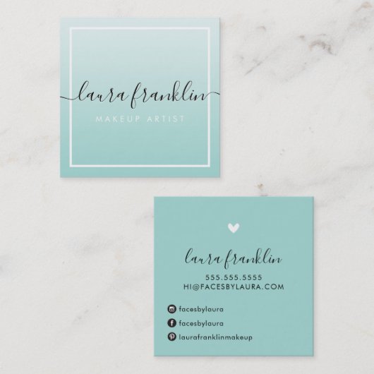 LUXURY SCRIPT名エレガントグラデーション淡い色のmint black スクエア名刺 (正面/裏面)