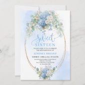 Luxury Script Blue Hydrangeas Sweet Sixteen Invite 招待状 (正面)